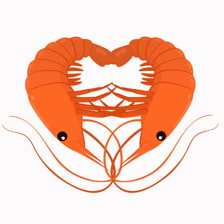 red Atlantic shrimp laid out in the shape of a heart. Illustration of me for Valentine's day and the concept of love for seafoodのイラスト素材