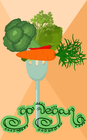 healthy vegetables on a fork, vegetarian food conceptのイラスト素材