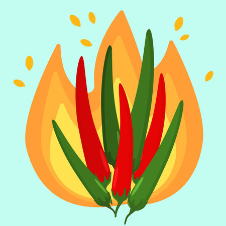 bouquet of chili peppers on the background of fire