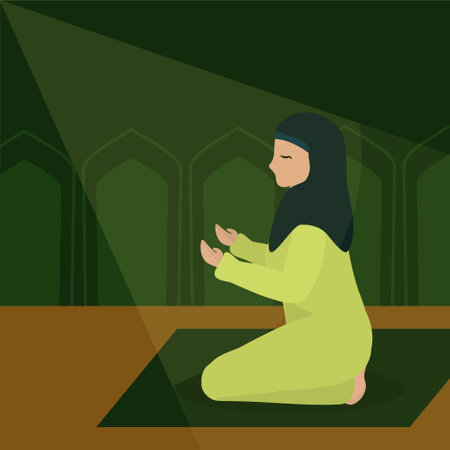 a woman in a hijab in a pose for prayer, religion Islamのイラスト素材