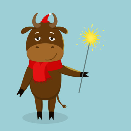 bull symbol of 2021 with a Sparkler in his handのイラスト素材