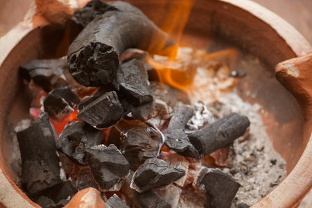 photo of glowing coals for cooking shish kebab. High quality photoの写真素材