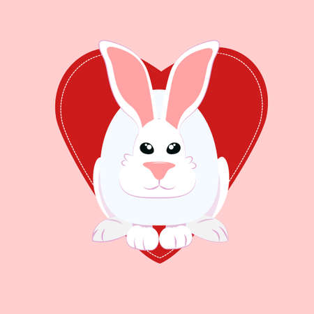 white rabbit on a pink background, illustration on the theme of love and springのイラスト素材