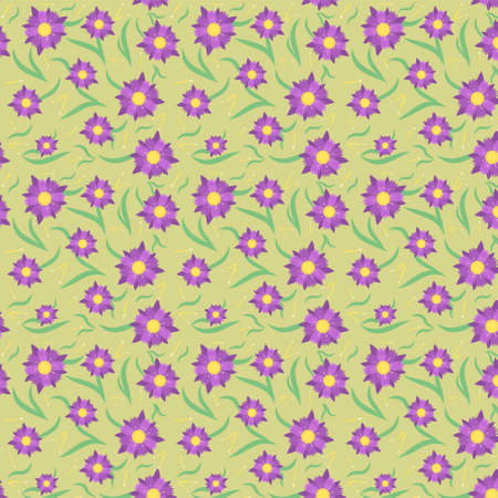 pattern with violet flowers, spring illustrationのイラスト素材
