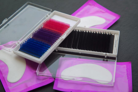 patches, and multicolored lashes. Eyelash extension equipment