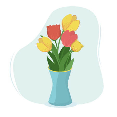 vector illustration of a bouquet of tulips in a vase. The theme of spring and holiday greetingsのイラスト素材