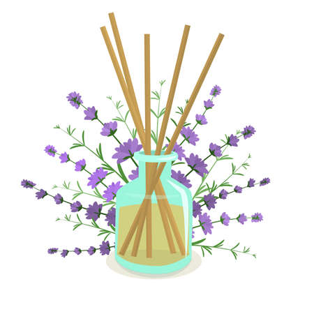 vector illustration of a fragrance with wooden sticks with lavender sprigsのイラスト素材