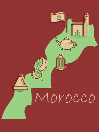 vector illustration of the map of Morocco with icons symbols of the countryのイラスト素材