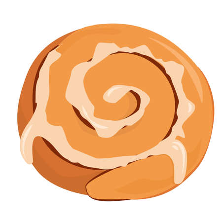 vector illustration of a cinnamon bun with cream on top, isolated on a white backgroundのイラスト素材