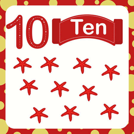 vector illustration of a children's card with number ten. The worksheet learns to count and write.のイラスト素材