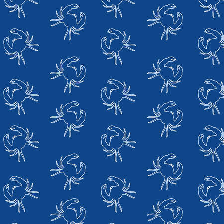 marine vector pattern with crab silhouettes on a dark blue backgroundのイラスト素材