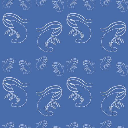 marine vector pattern with shrimp silhouettes on a blue backgroundのイラスト素材