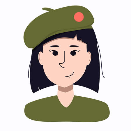 vector illustration portrait of a young smiling Asian woman in hat isolated on a white backgroundのイラスト素材