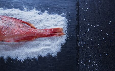 Fish perch and salt for cooking. Seafood healthy diet food.の写真素材