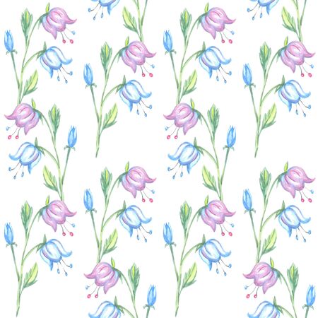 harebell flower pattern seamless on a white background watercolorの写真素材