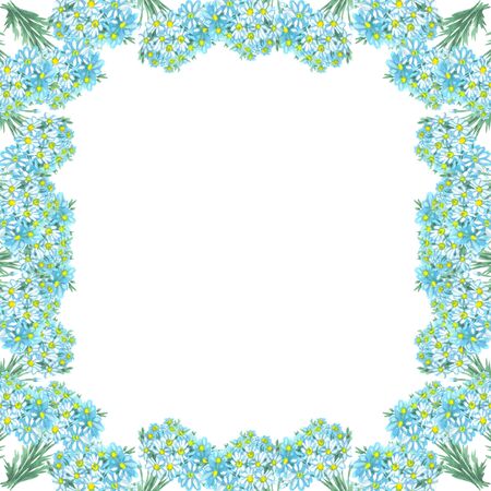 bouquet of daisies watercolor frame on a white background for inscriptionの写真素材