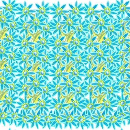 watercolor on white background wallpaper blue flower seamless pattern green leafの写真素材