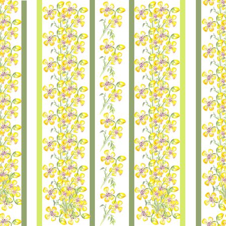 thick drawing wallpaper yellow flower seamless pattern watercolor on white background leavesの写真素材