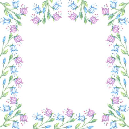 nature plant inflorescence frame contour bell watercolor on a white background flower illustrationの写真素材