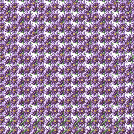 watercolor  white background lilac flowers wallpaper seamless pattern illustrationの写真素材