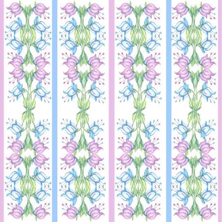 inflorescence plant watercolor on a white background bellflower seamless pattern illustration wallpaper strips flowerの写真素材