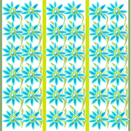 bright blue daisies watercolor striped wallpaper white background flower seamless patternの写真素材