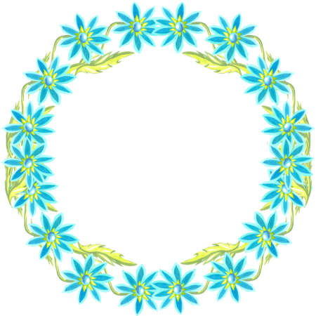 round frame bright blue watercolor daisies white background flowersの写真素材