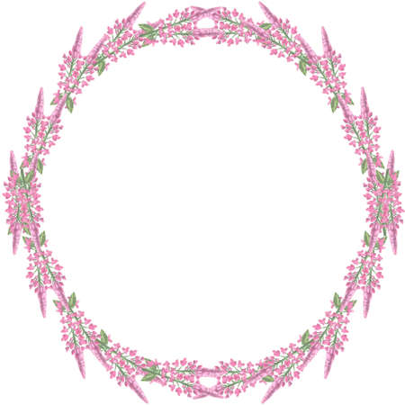 round frame pink watercolor flowers white background illustrationの写真素材
