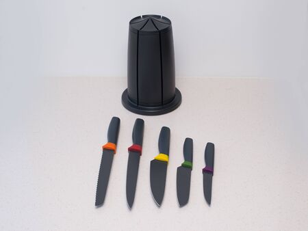 Knife plastic set in the kitchen colorful for foodの写真素材