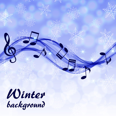 Abstract winter background with music notes and a treble clefのイラスト素材