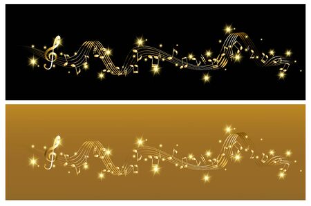 Abstract musical background with gold notesのイラスト素材