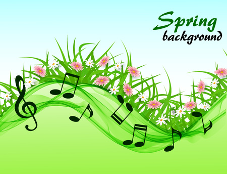 Abstract spring background with music notes and a treble clefのイラスト素材