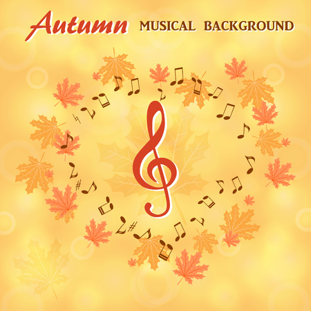 Abstract musical background with maple leavesのイラスト素材