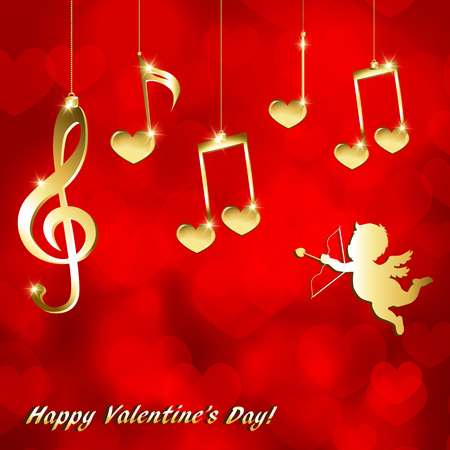 Musical background with golden notes for Valentine's dayのイラスト素材