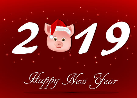 Greeting card with the New Year, the Year of the Pigのイラスト素材