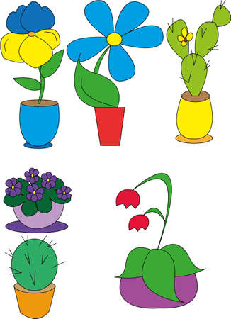  illustration indoor plants in potsのイラスト素材