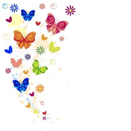 Colorful splash of butterflies, flowers and paint splashes のイラスト素材