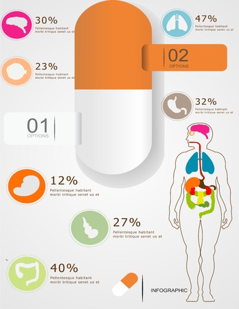 Medical, health and healthcare icons and data elements, infographic heart, brain , kidney and other human organs symbolsのイラスト素材