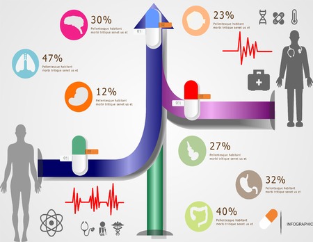 Medical, health and health care icons and data elements, info graphic heart, brain , kidney and other human organs symbolsのイラスト素材
