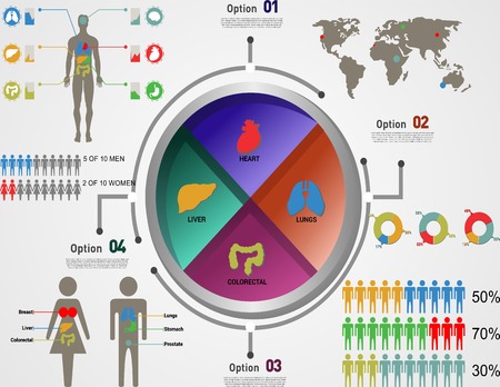 Medical, health and icons and data elements, info graphic heart, brain , kidney and other human organs symbolsのイラスト素材