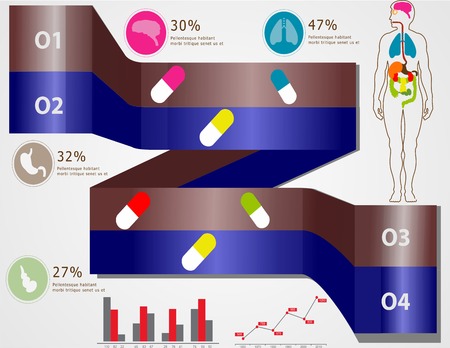Medical, health and icons and data elements, info graphic heart, brain , kidney and other human organs symbolsのイラスト素材
