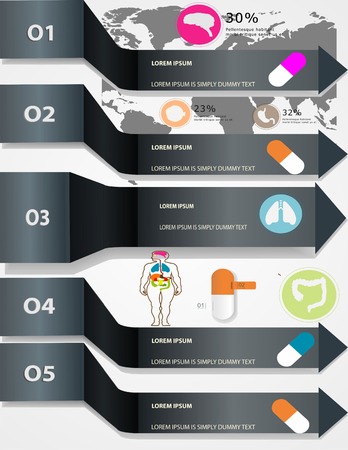 Medical, health and health icons and data elements, info graphic heart, brain , kidney and other human organs symbolsのイラスト素材