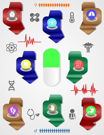 Medical, health and icons and data elements, info graphic heart, brain , kidney and other human organs symbolsのイラスト素材