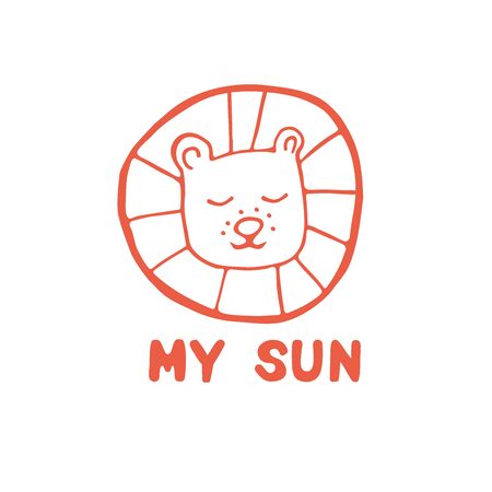 my sun.epsHand drawing of a red lion text on a white background. In isolation. Children's illustration.のイラスト素材