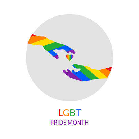 Hands of LGBT people of color reach out to each other and to the heart. Concept of love, equality, pride in your choice.のイラスト素材