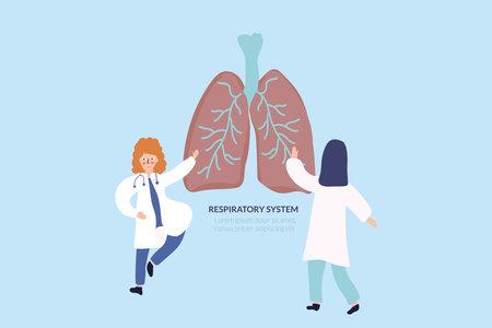 Two doctors woman talking about the human respiratory system. Site page. Medicine, the concept of...