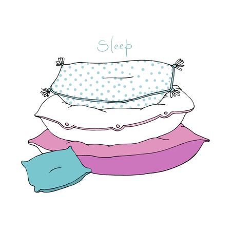 Beautiful pillows on a white background. Hand drawn vector.のイラスト素材