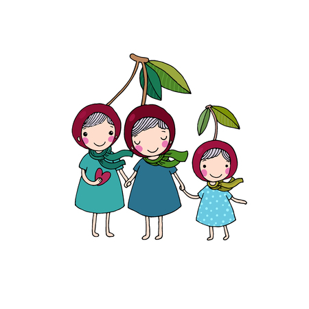 cute little girl cherry. Hand drawing isolated objects on white background. Vector illustration.のイラスト素材