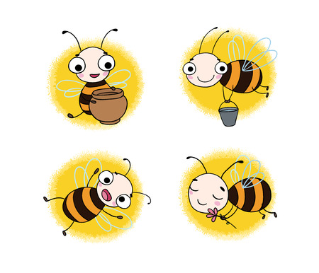Set with cute cartoon bees. isolated objects on white background. Vector illustration.のイラスト素材