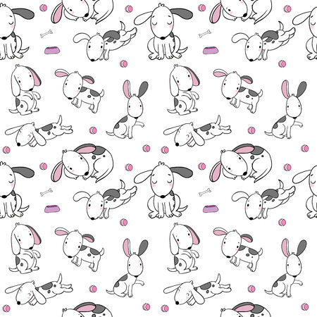 Seamless pattern with cartoon dogs. Funny puppies. Cute animals. Background for fabric, textile design or wallpaper.のイラスト素材
